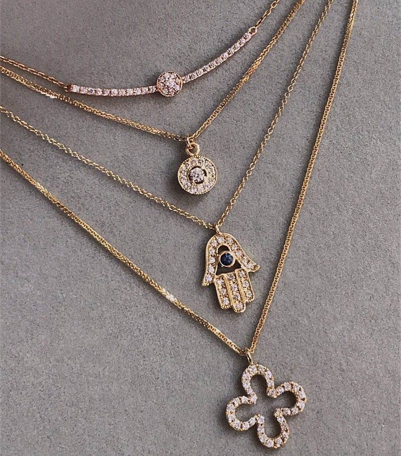 Gold 3-Leaf Diamond Clover Pendant Necklace